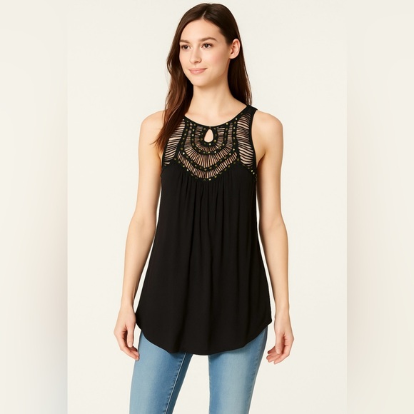 Tops - Black size Small too crochet embellished sleeveless boho festival
